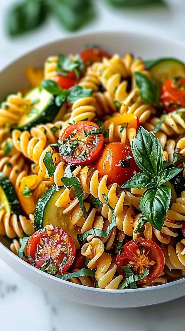 Plato de pasta de tomate y calabacín saludable con ingredientes frescos