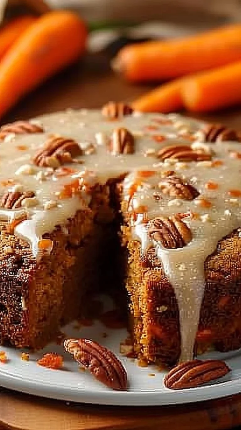 Pastel de zanahoria decorado con crema y nueces en un plato