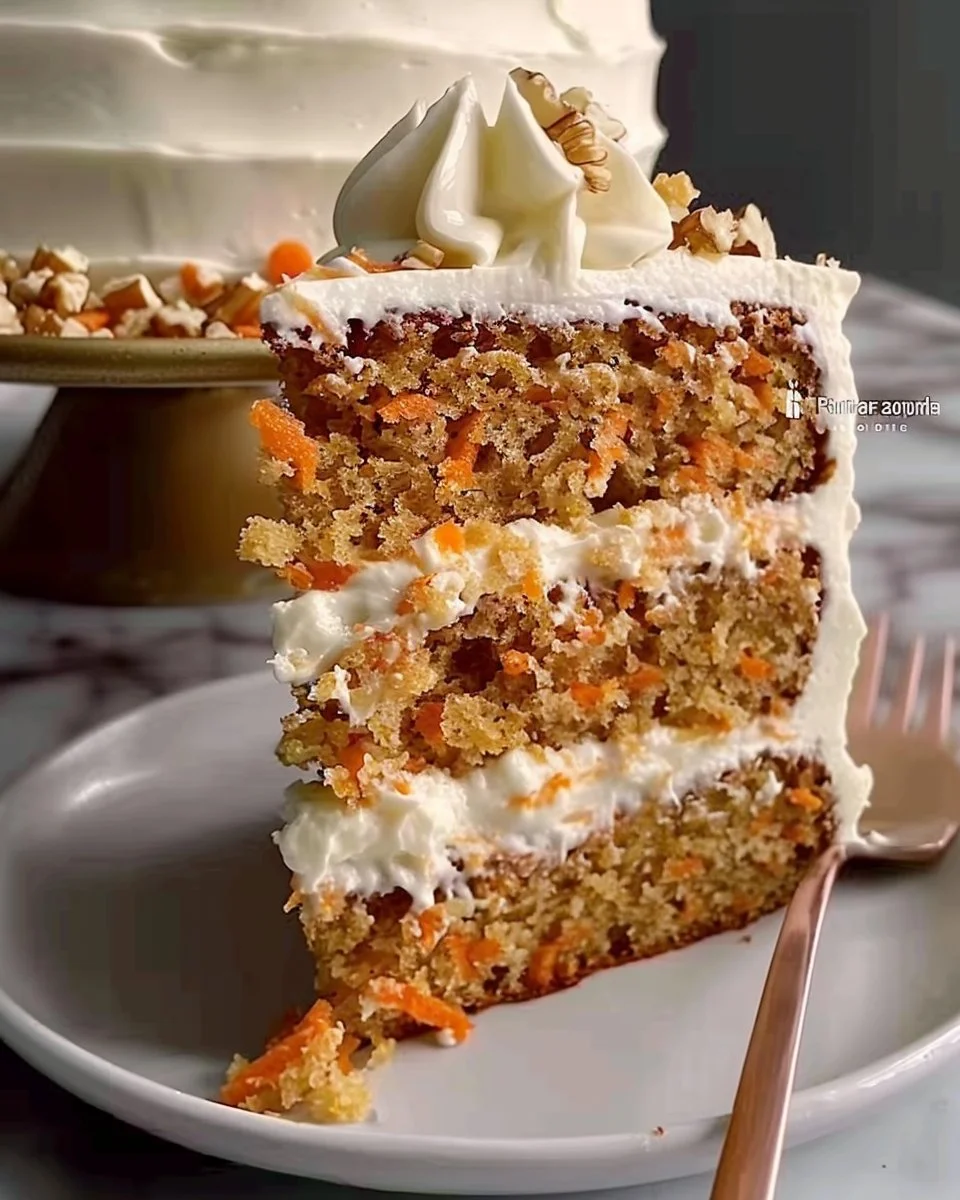 Pastel de Zanahoria Fit Extra Húmeda decorado con nueces y crema ligera