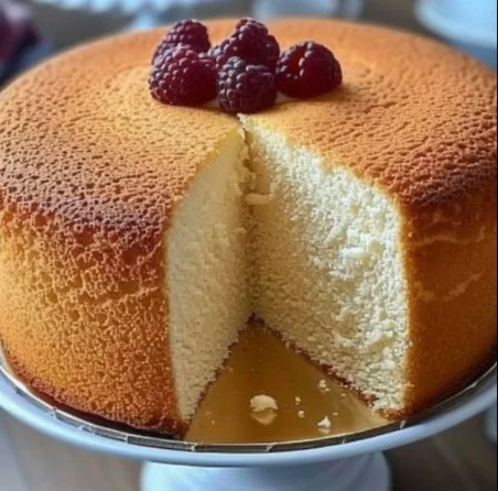 Pastel esponja decorado con frutas frescas y crema