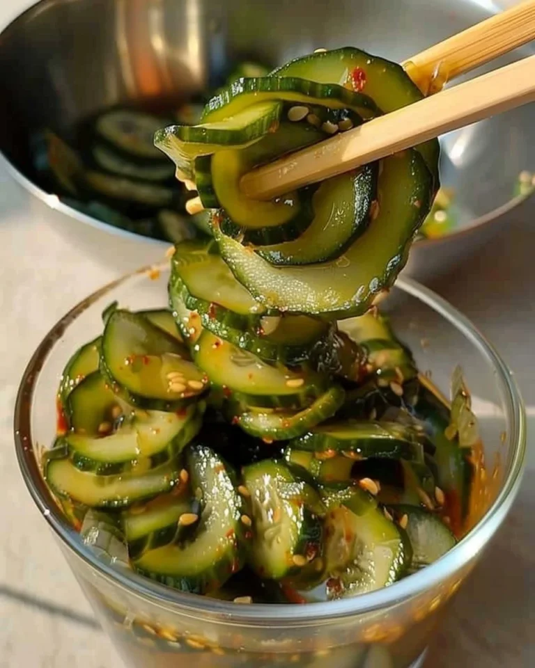 Pepinillos en espiral coreanos Oi muchim en un plato con salsa picante