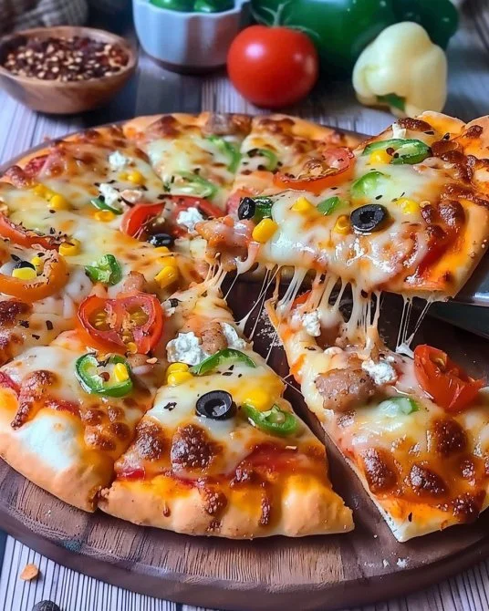 Pizza casera recién horneada con ingredientes frescos y sabrosos