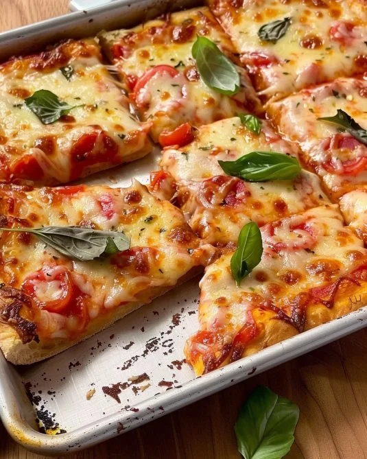 Pizza casera en bandeja fresca y deliciosa lista para servir