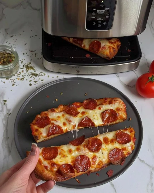 Pizza de Pan Francés recién horneada con ingredientes frescos y sabrosos