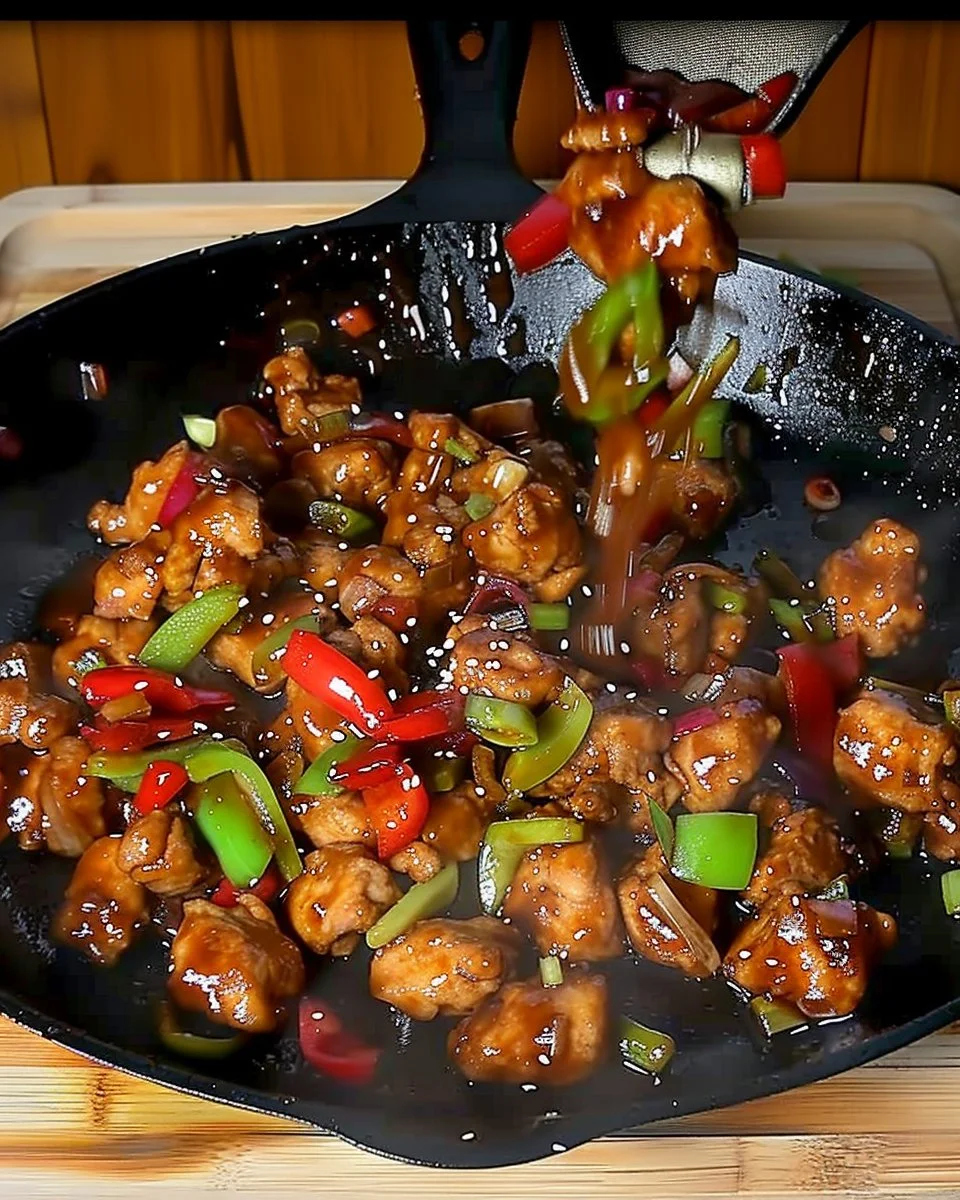 Plato de Pollo Oriental con ingredientes frescos y especias aromáticas