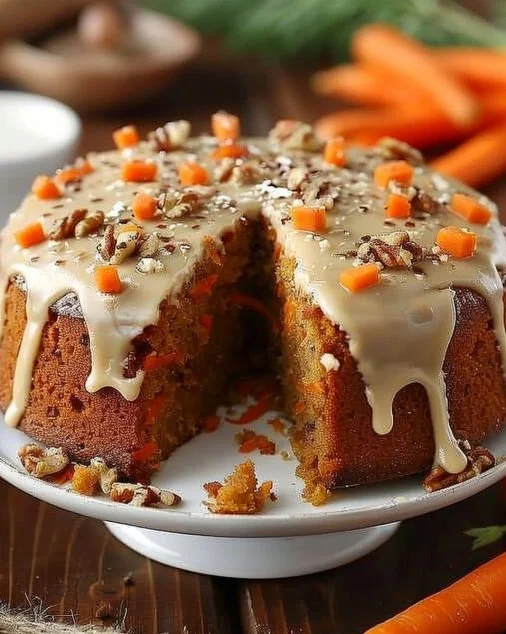 Rebanadas de queque de zanahoria decoradas con crema y frutos secos