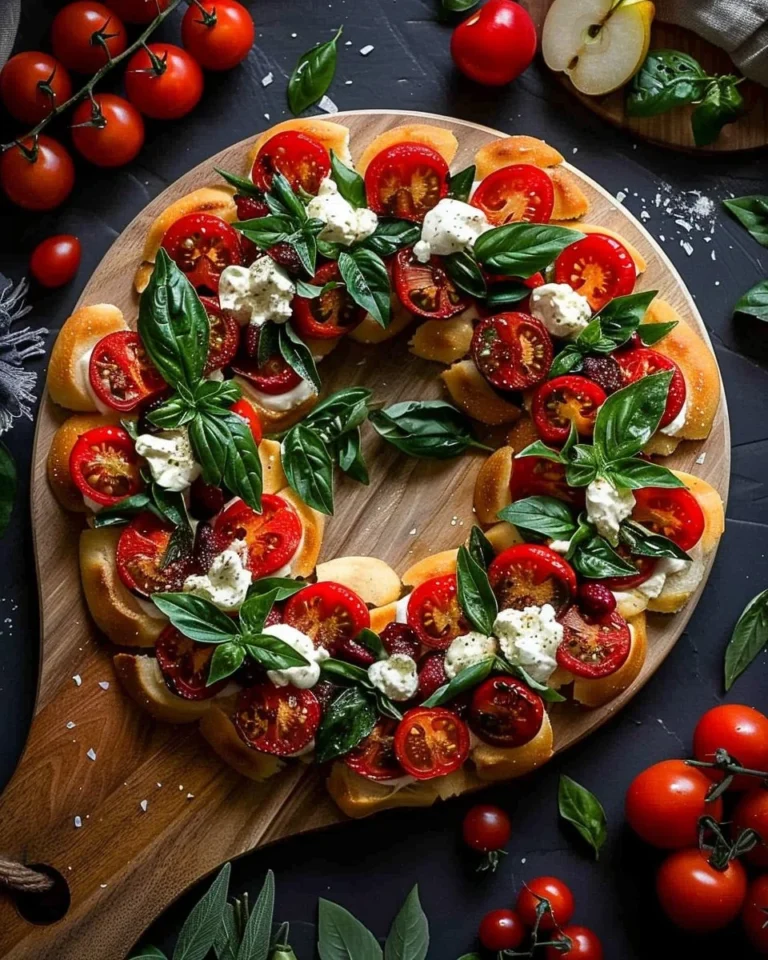 Flatbread de pera asada, arándano y brie servido en un plato