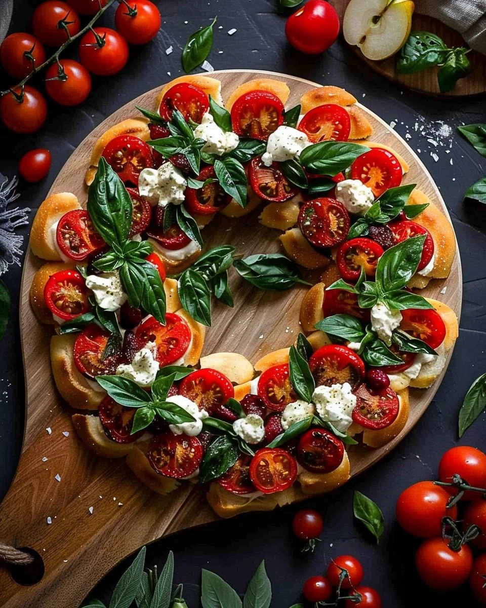 Flatbread de pera asada, arándano y brie servido en un plato
