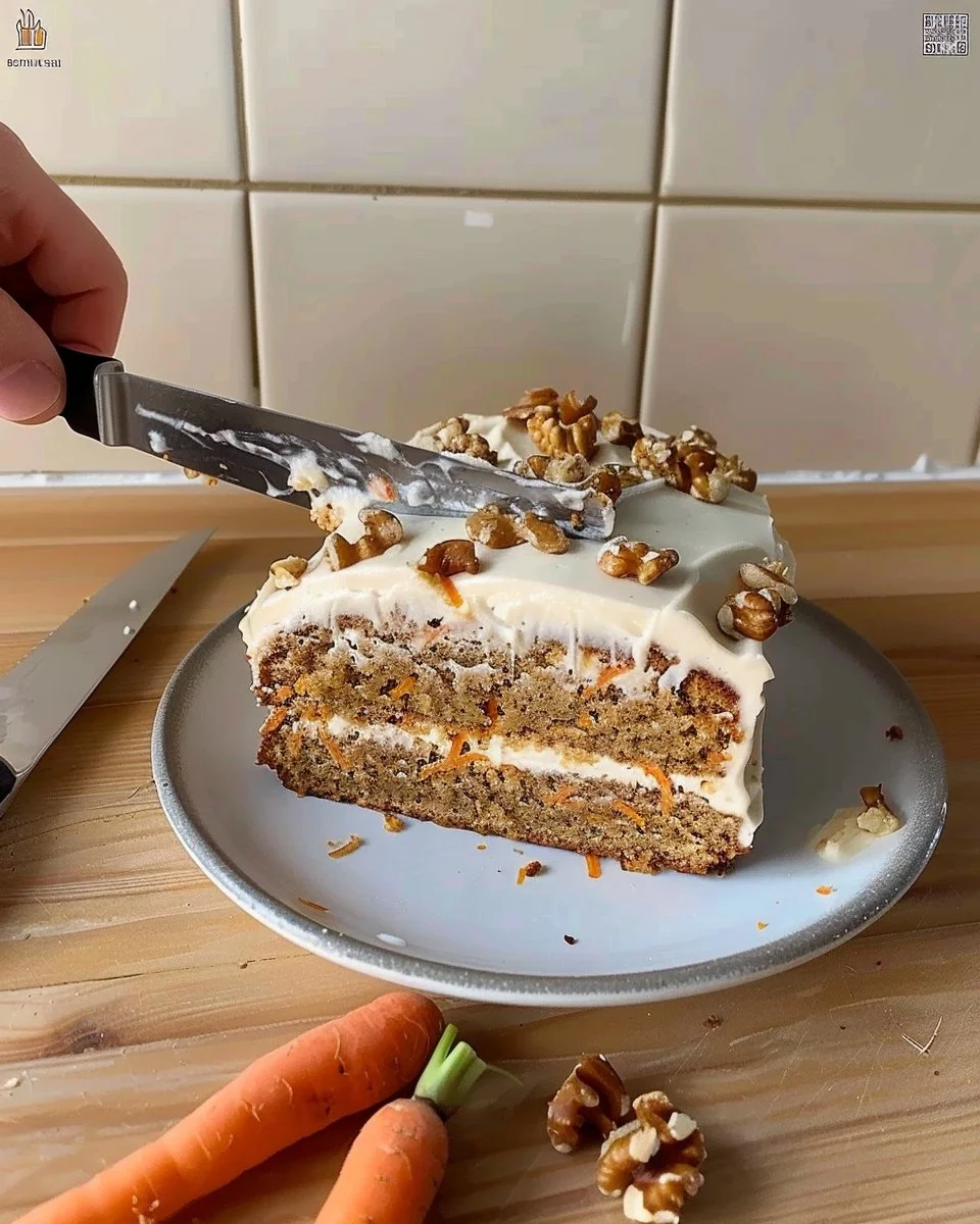 Tarta de zanahoria recién horneada con cobertura de crema