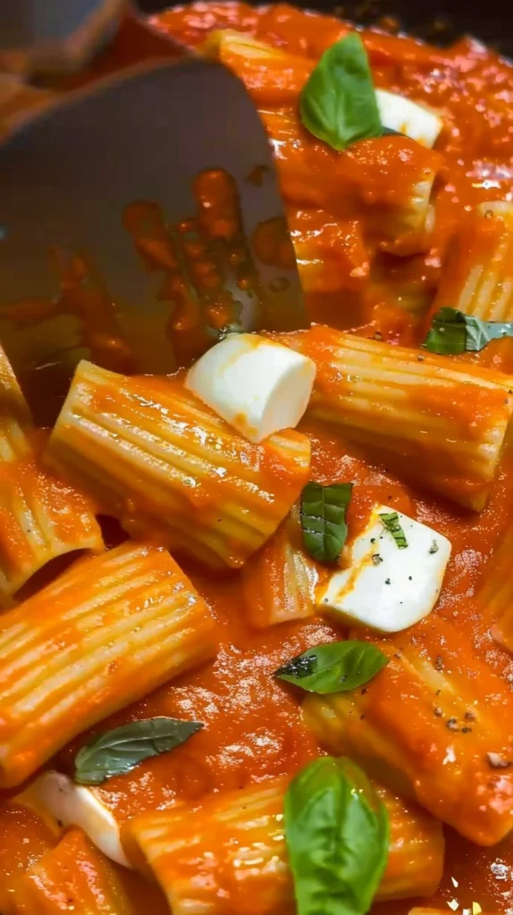 Rigatoni cremoso con salsa de tomate