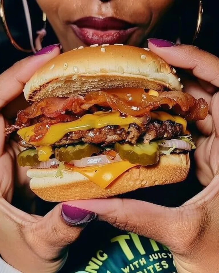 Hamburguesa jugosa de Burger Island, un festín de sabores en cada bocado.