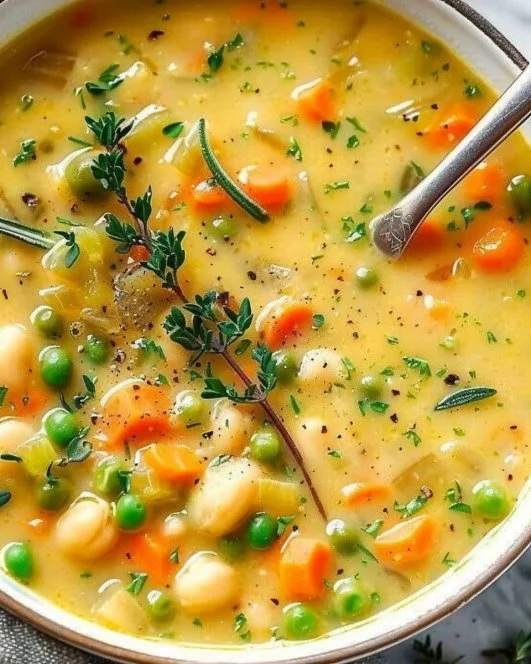 Sopa cremosa de verduras preparada en una sola olla.