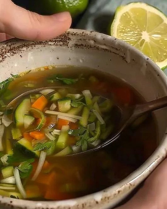 Plato de sopa de verduras ralladas servido en un tazón