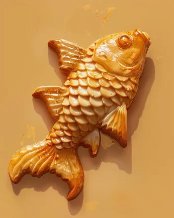 Taiyaki japonés relleno de dulces, un postre tradicional en forma de pez.