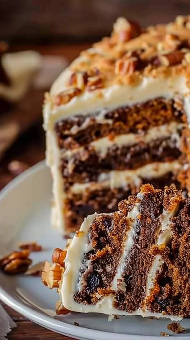 Tarta de zanahoria al estilo americano con decoración de nueces y crema