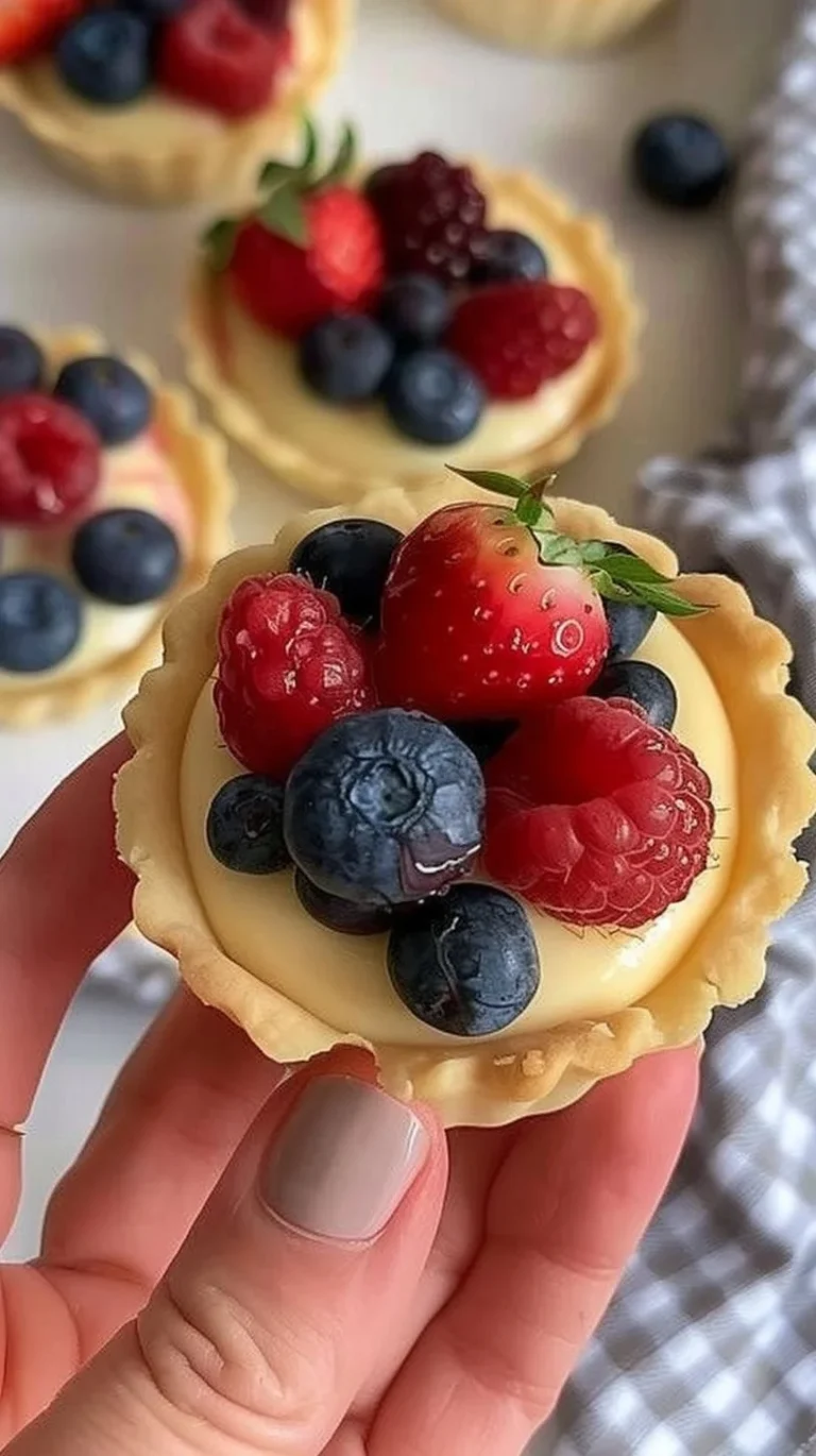 Tartaletas de crema de mora decoradas con moras frescas