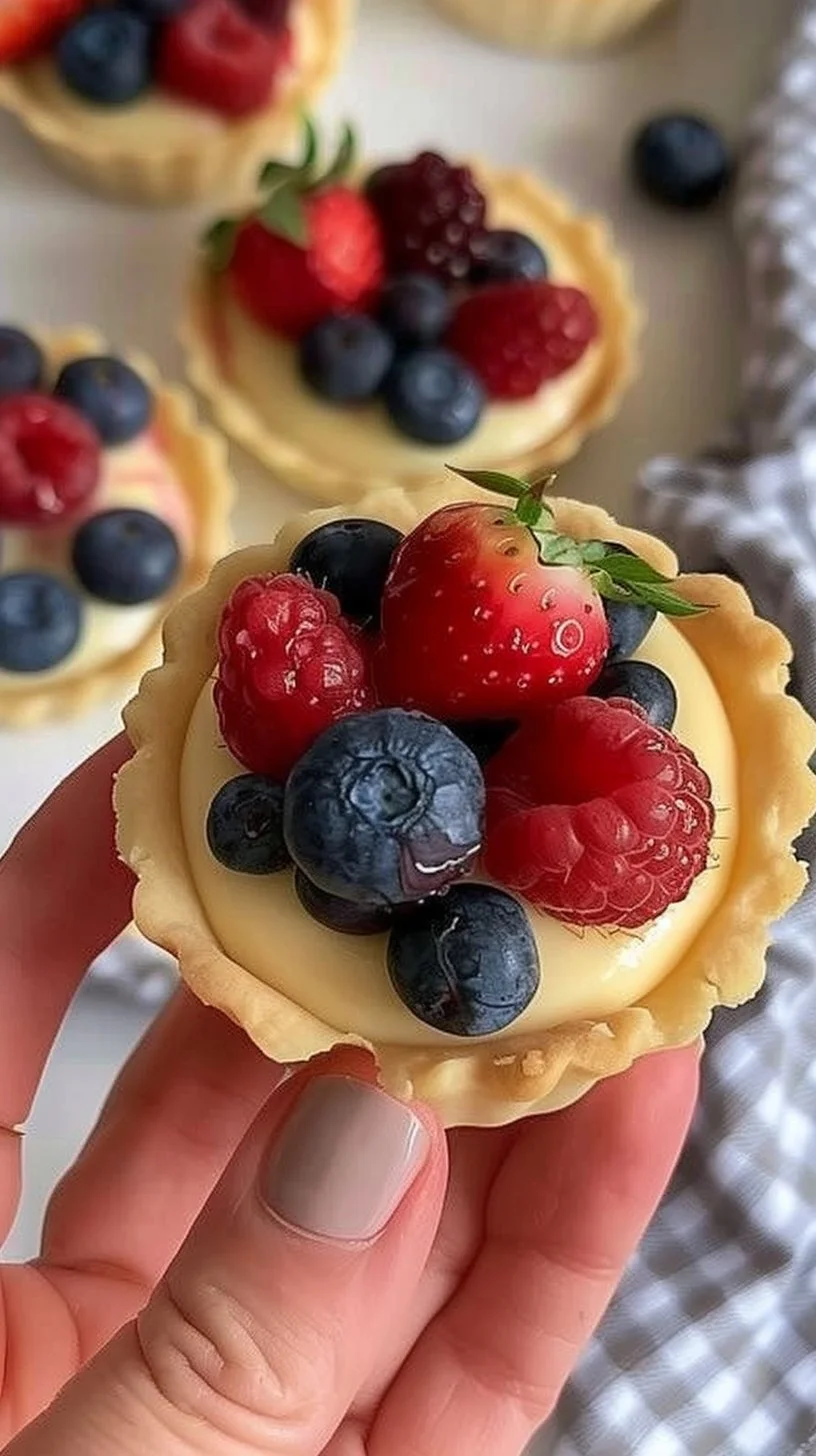 Tartaletas de crema de mora decoradas con moras frescas