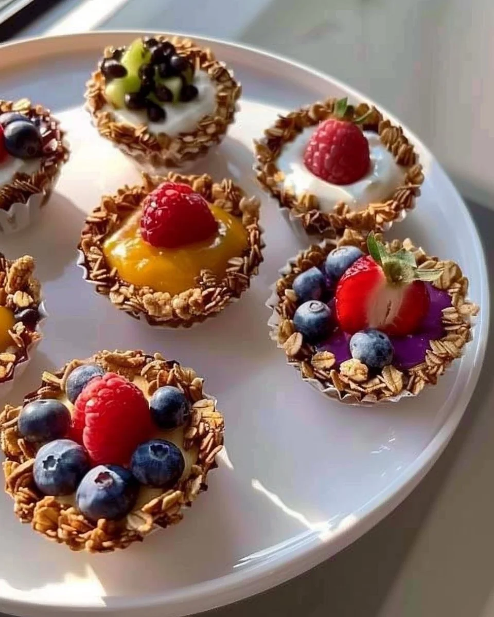 Tazas de granola en porciones para un desayuno saludable y sabroso