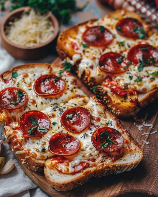 Tostada de Pizza de Pepperoni crujiente con salsa y queso derretido