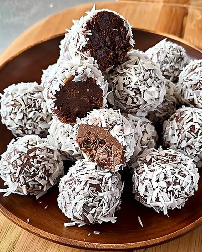 Trufas de Coco, Banana y Cacao en un plato decorativo