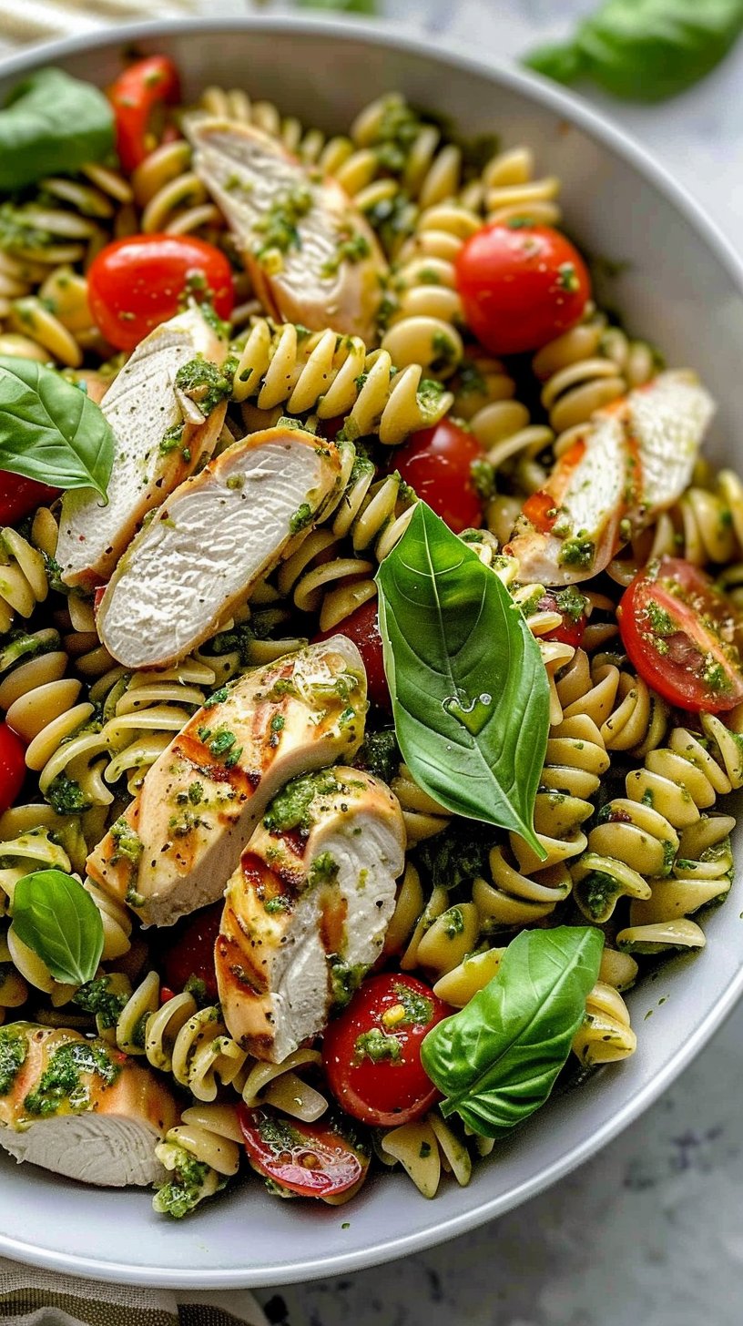 Ensalada de Pasta con Pesto y Pollo