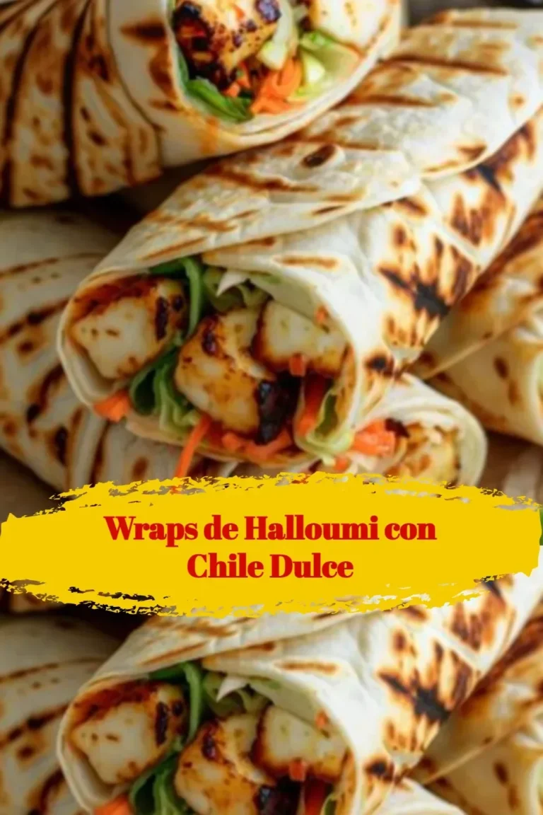 Wraps de halloumi con chile dulce servidos en un plato colorido