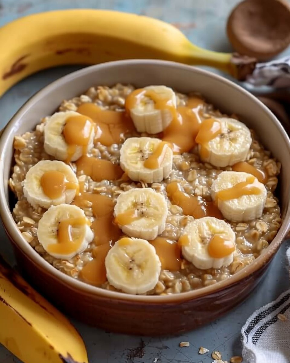 Avena al horno con mantequilla de maní y plátano vegana