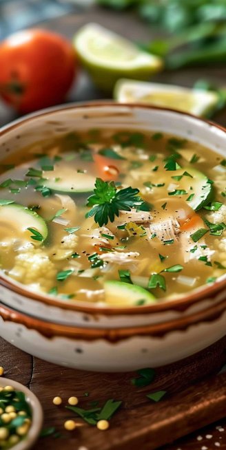 Caldo de Pollo con Arroz de Coliflor