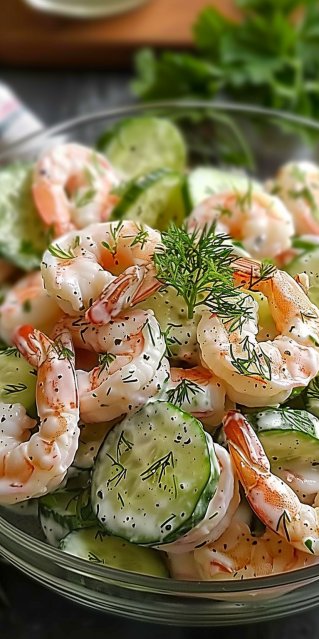 Ensalada Cremosa de Pepino y Camarones