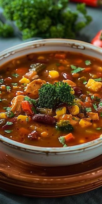 Sopa de Verduras con Pollo y Chile Guajillo