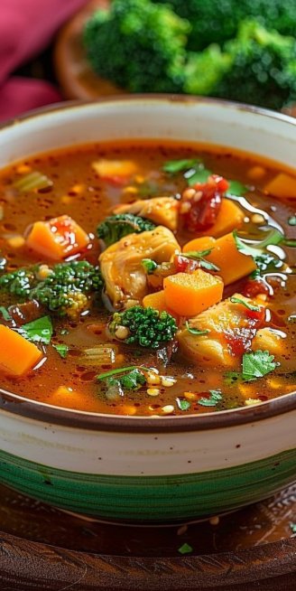 Sopa de Verduras con Pollo y Chile Guajillo