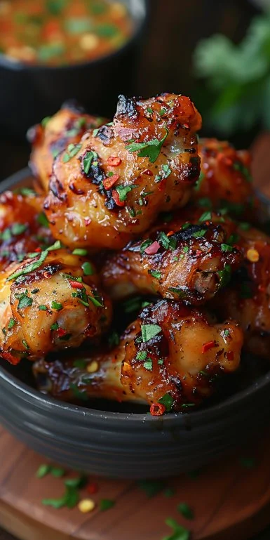 Deliciosas alitas de pollo crujientes y sabrosas listas para disfrutar.