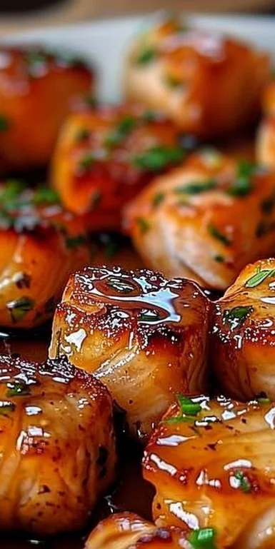 Bites de salmón con miel y ajo cocinados en una freidora de aire.