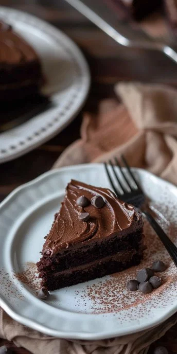 Bizcocho de chocolate sin huevo recién horneado en un plato.