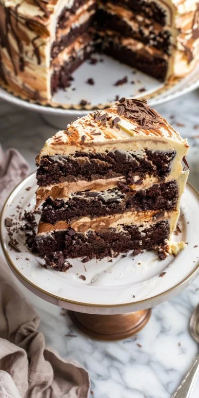 Bizcocho marmolado de vainilla y chocolate en un plato