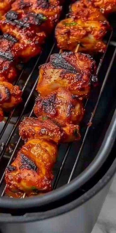 Brochetas de Pollo Tandoori cocinadas en Airfryer con guarnición de arroz