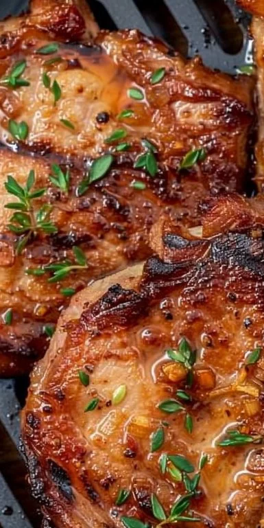 Chuletas de cerdo cocinadas en freidora de aire, crujientes y doradas