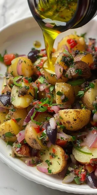 Ensalada de patata mediterránea con ingredientes frescos y coloridos