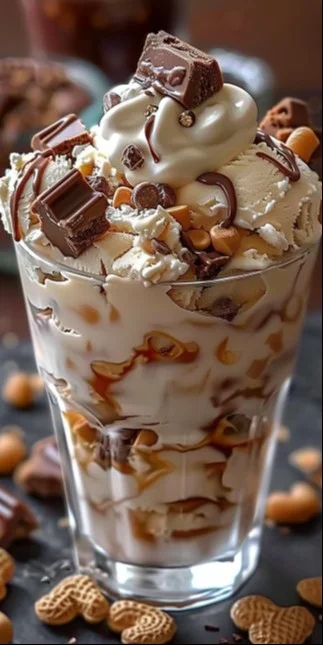 Helado de masa con galletas de Snickers y Reeces, postre irresistible