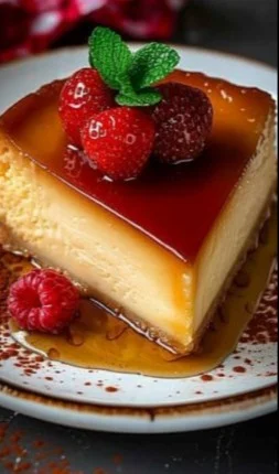 Flan de Leche Casero, un postre tradicional y cremoso en un plato.
