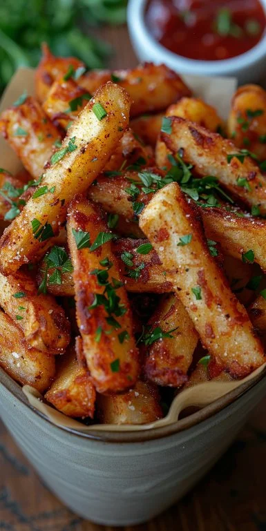 Fritas de manzana crujientes hechas en freidora de aire, un snack saludable y delicioso.