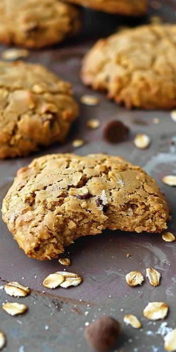 Galletas de avena recién horneadas sobre una mesa de madera