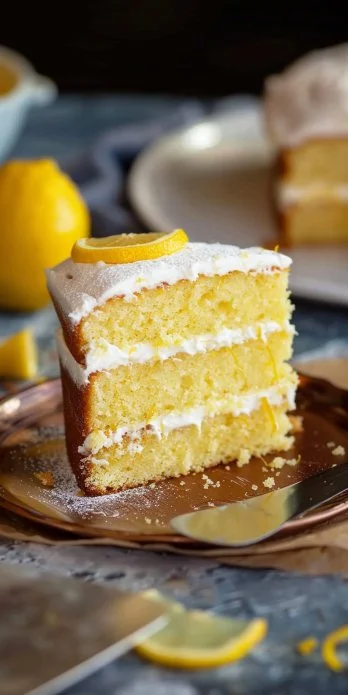 Pastel de limón húmedo y esponjoso recién horneado
