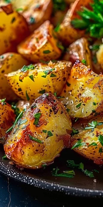 Deliciosas papas asadas perfectamente cocidas y doradas