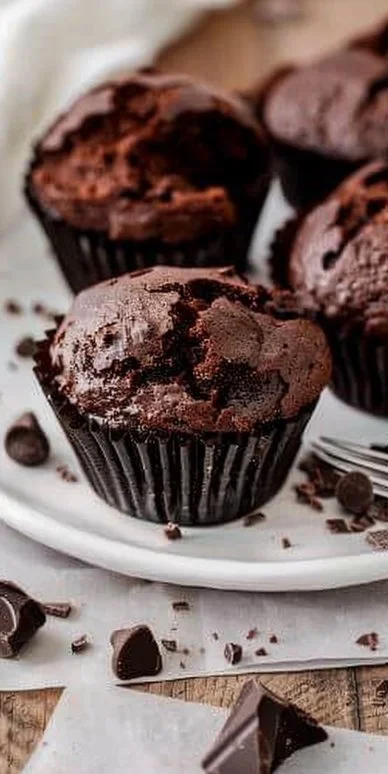 Muffins de chocolate recién horneados en un plato