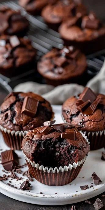 Deliciosos muffins de chocolate esponjosos recién horneados