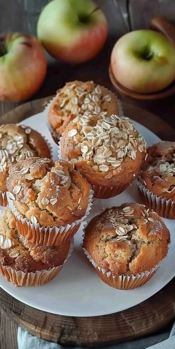 Muffins de manzana recién horneados en una bandeja.