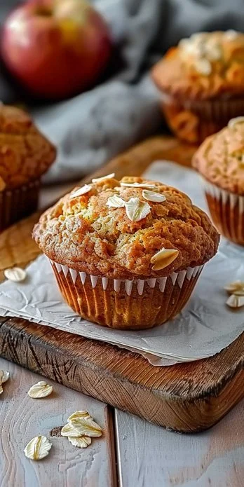 Muffins de manzana frescos y esponjosos en un plato