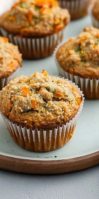 Muffins de zucchini y zanahoria recién horneados en un plato