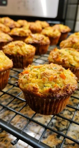 Muffins de zucchini y zanahoria frescos y esponjosos en un plato